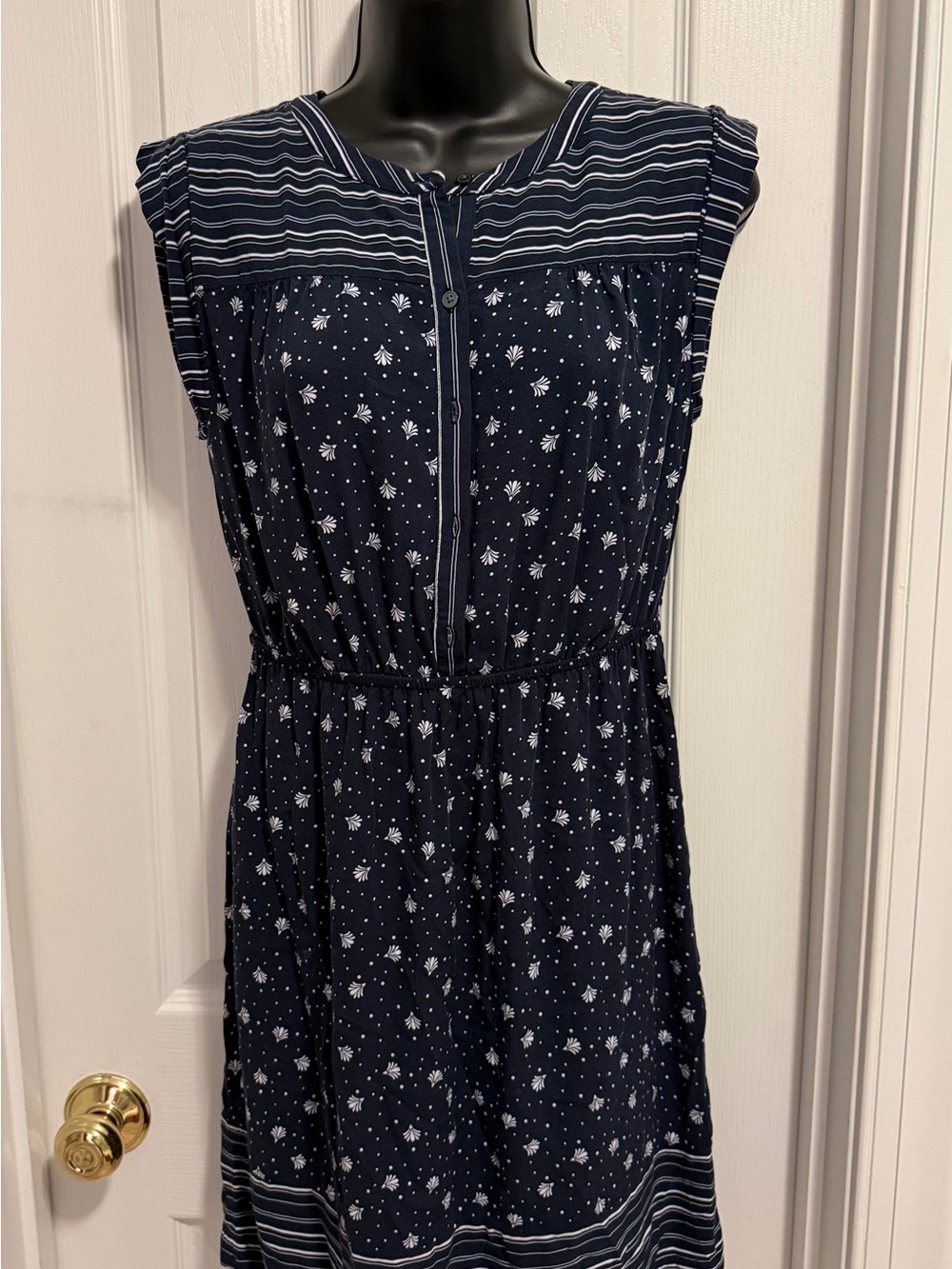 Loft Navy Floral Print Sleeveless Dress
